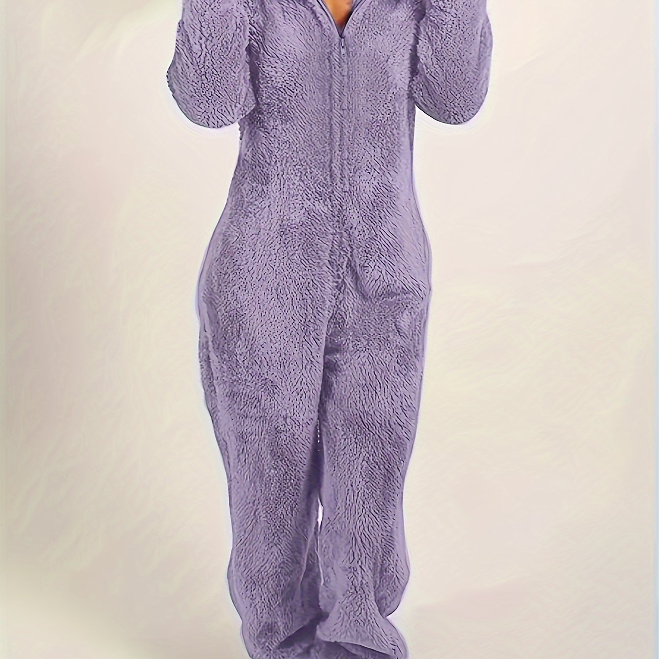Combinaison Pyjama Peluche Capuche Femme - Fermeture Éclair Manches Longues Festival