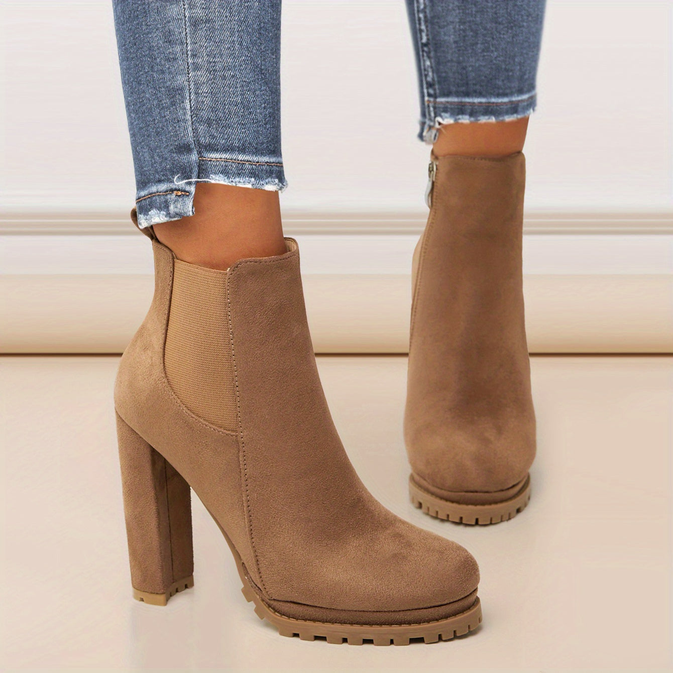 Bottines Bout Rond Fermeture Éclair - Talon Bloc Plateforme Hiver Femme