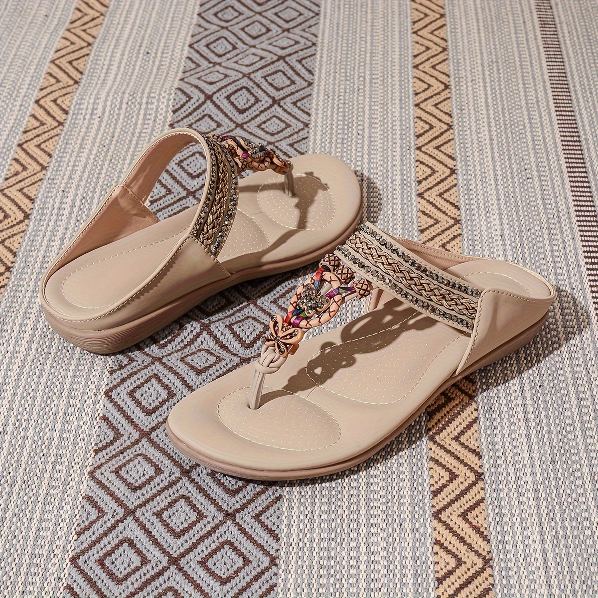 Chaussons Plats Femme Perles et Strass - Style Européen Rétro Confort