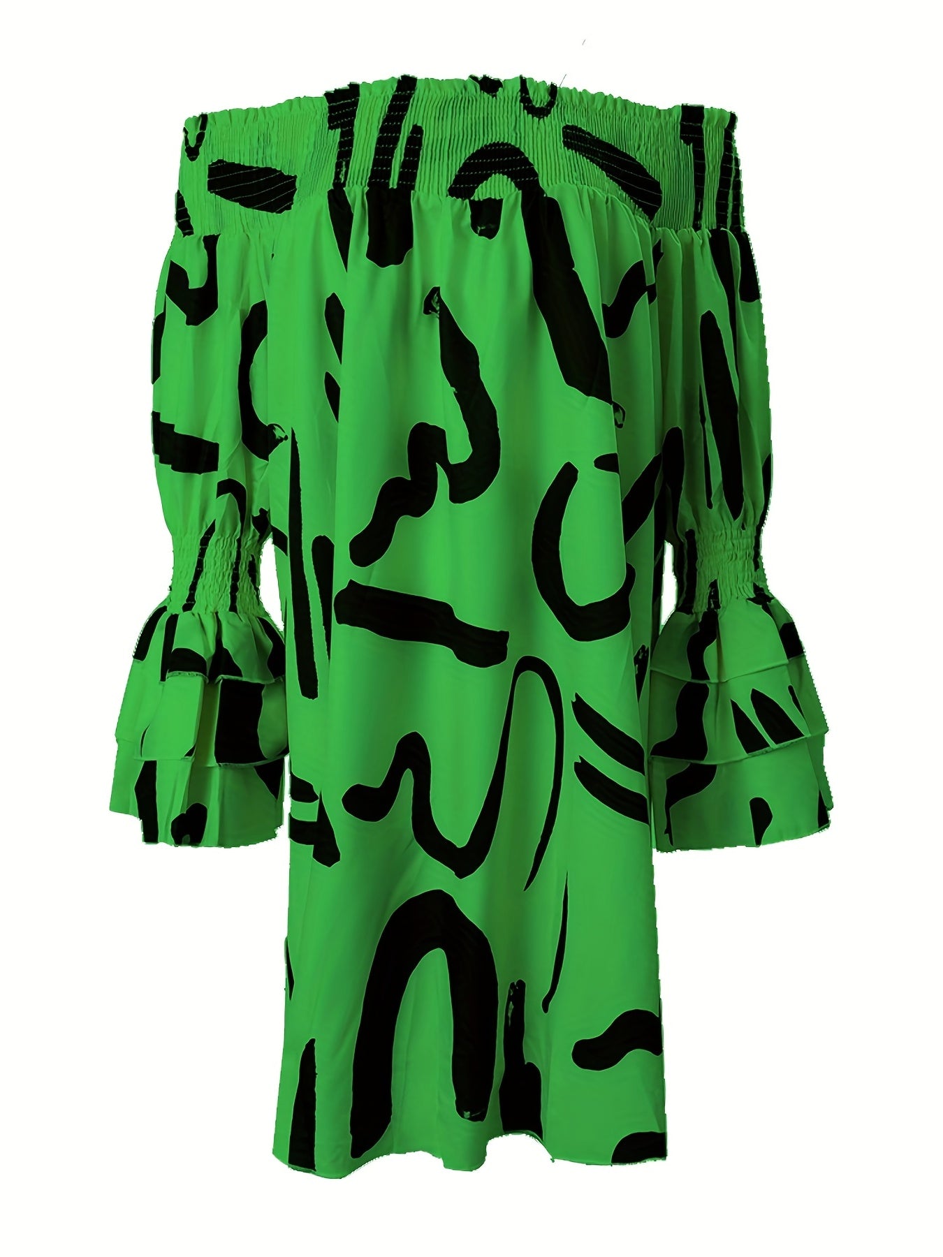 Robe Épaules Dénudées Imprimé Lettres - Manches Longues Décontractée Femme