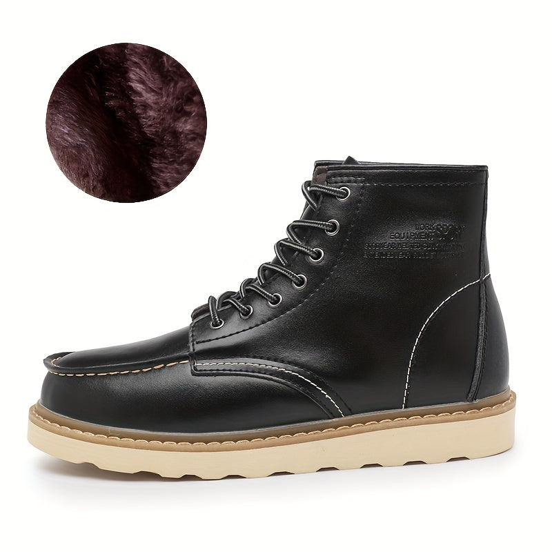Bottes Homme Doublure Peluche - Lacets Bout Moc Toe Casual Marche Thermiques