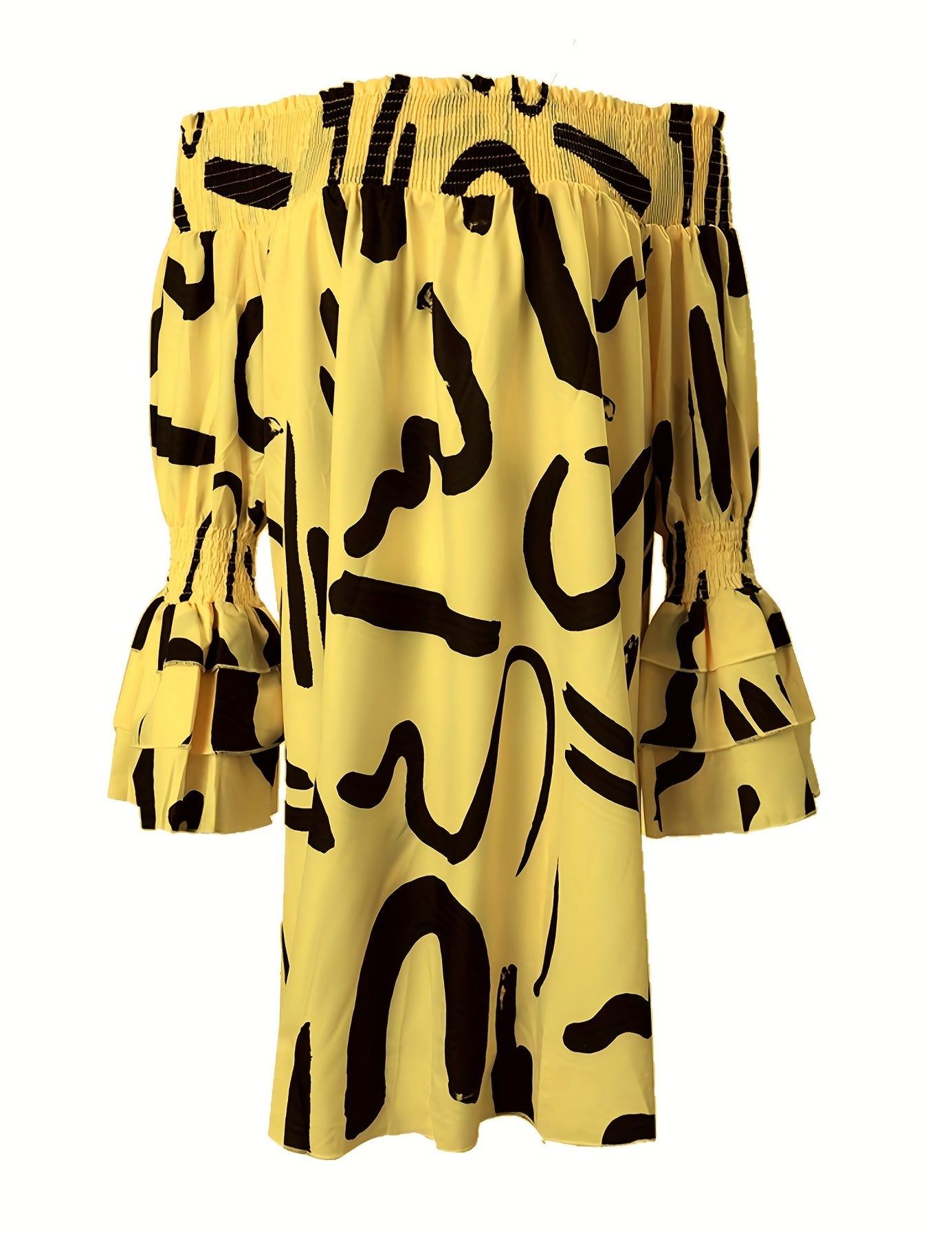 Robe Épaules Dénudées Imprimé Lettres - Manches Longues Décontractée Femme