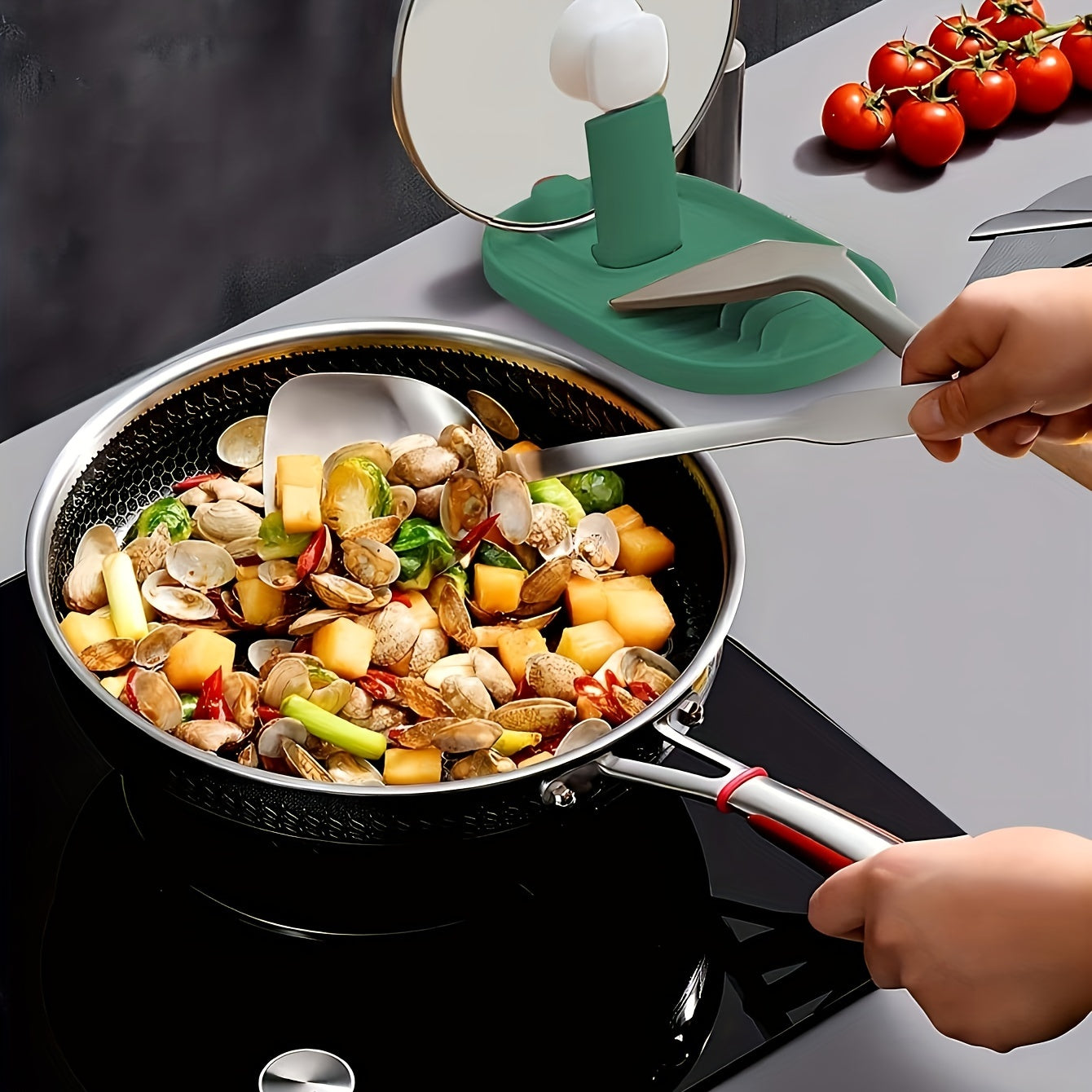 Support Couvercle Casserole Pliable - Porte-Cuillère Spatule Cuisine