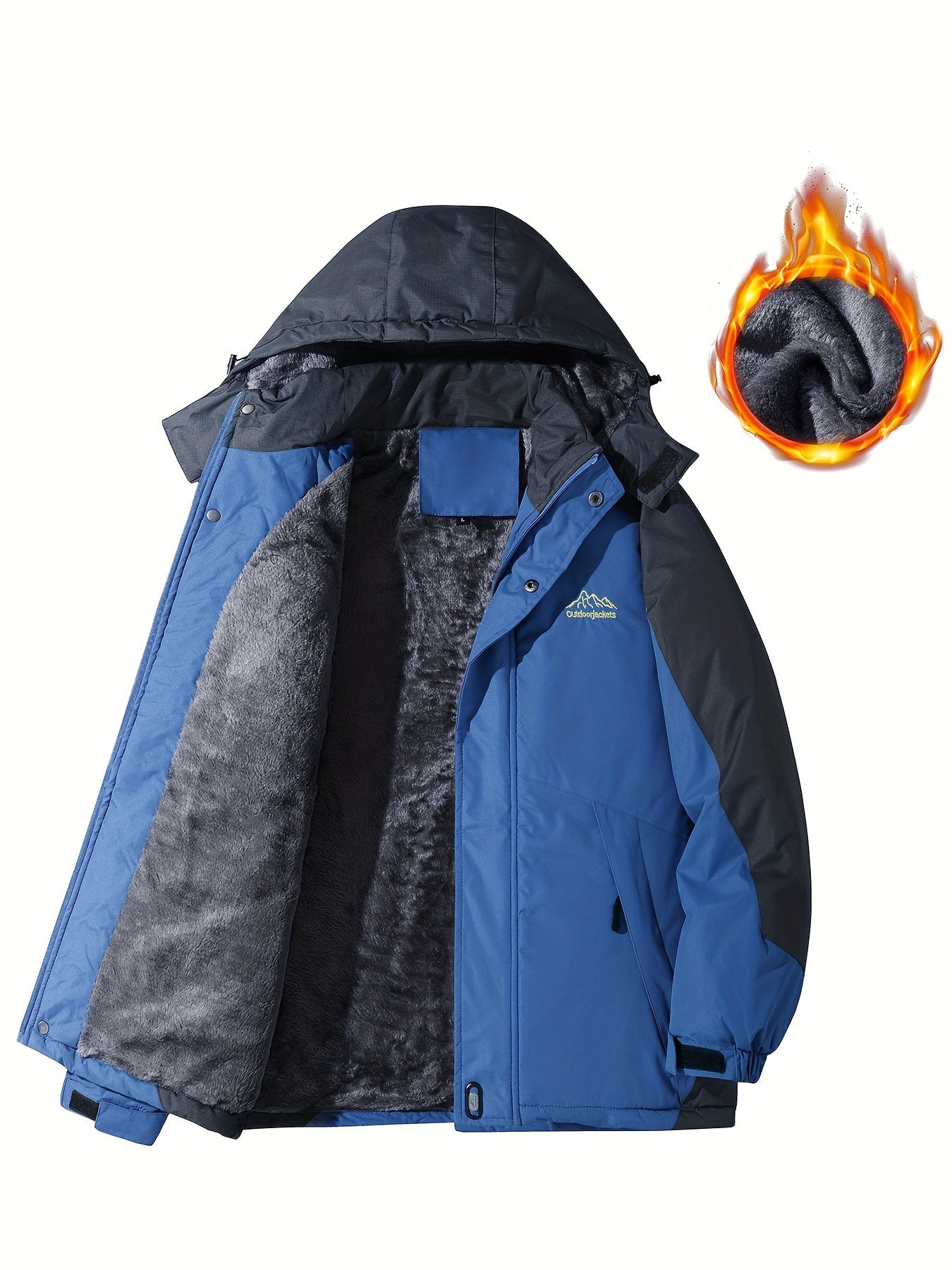 Veste Homme Capuche Blocs Couleur - Coupe-Vent Polaire Automne Hiver Épaisse