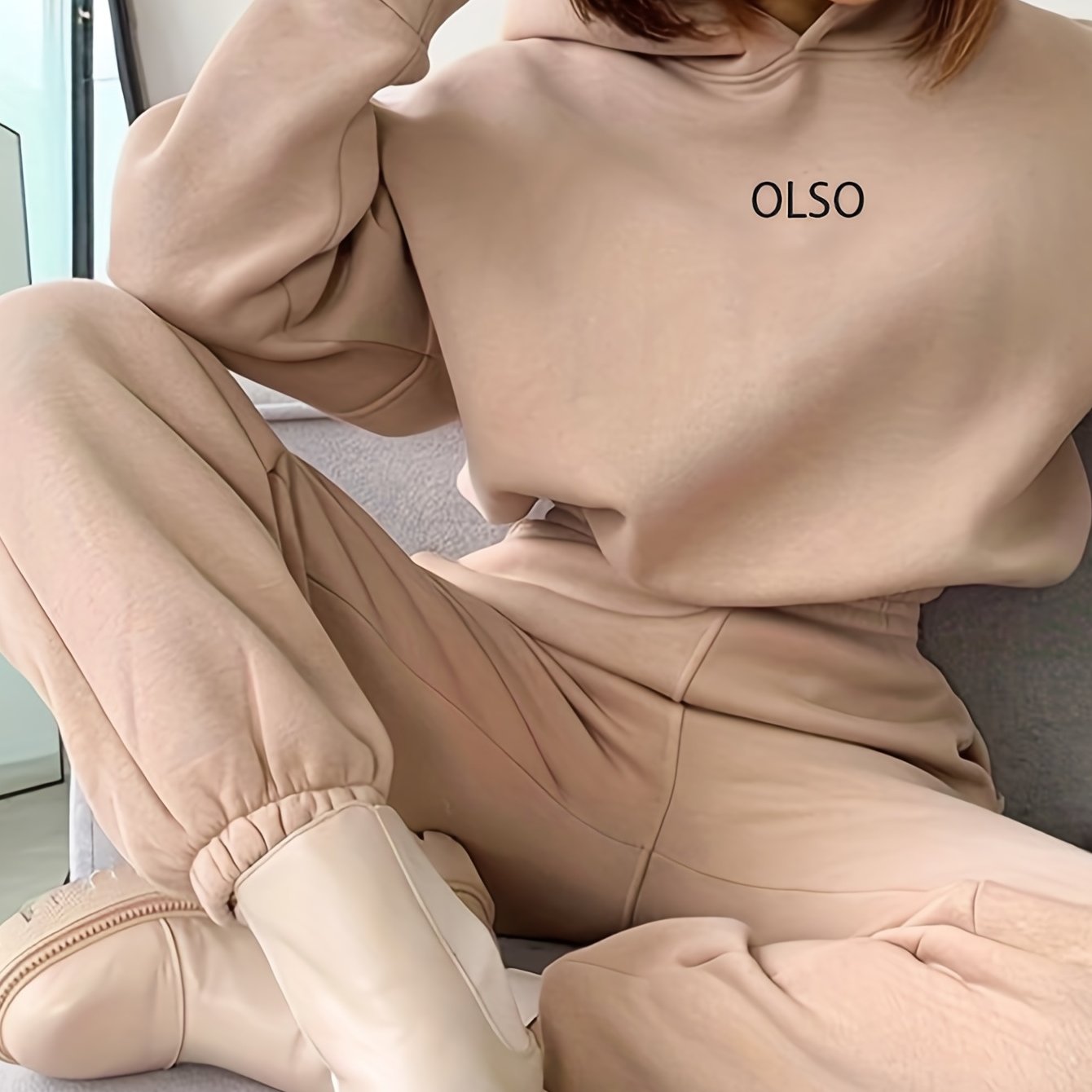 Ensemble 2 Pièces Femme - Sweat Capuche Imprimé Lettres et Pantalon Taille Élastique