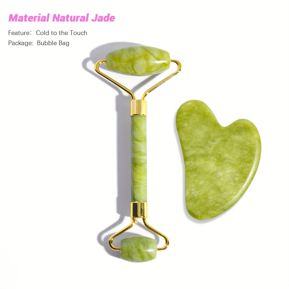 Rouleau Massage Visage Jade Rose - Roller Beauté Yeux Anti-Âge