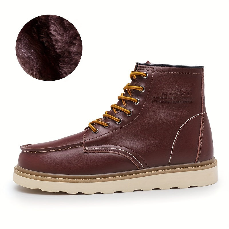 Bottes Homme Doublure Peluche - Lacets Bout Moc Toe Casual Marche Thermiques