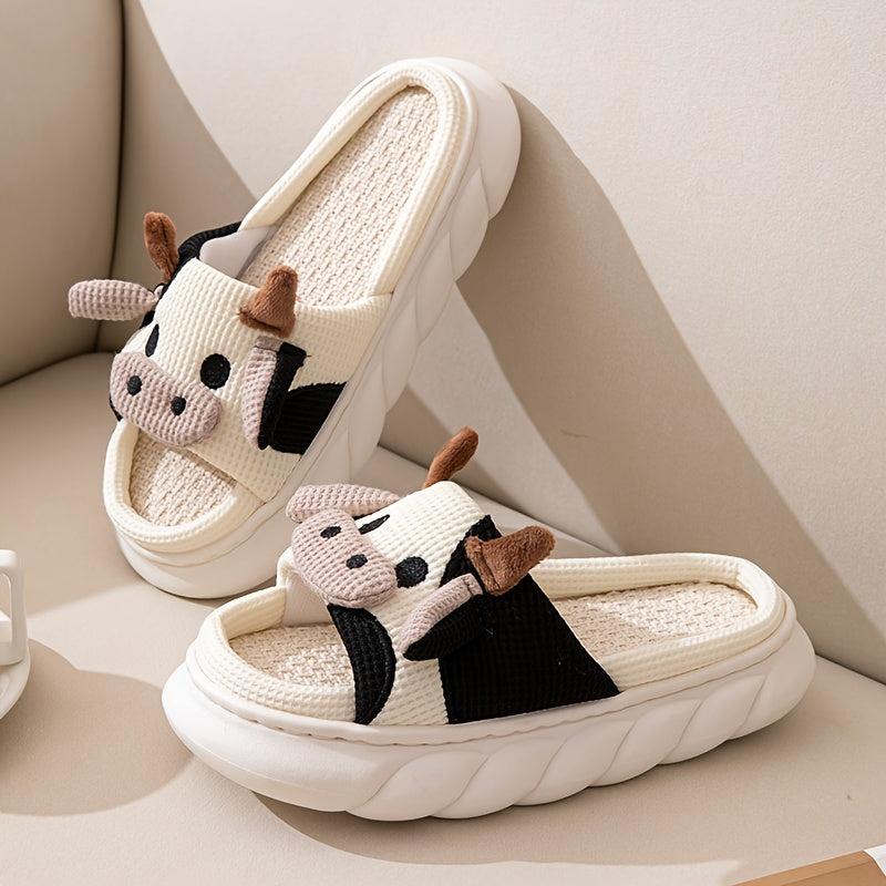 Chaussons Maison Vache Cartoon - Plateforme Semelle Souple Antidérapante Peluche Chaude Femme