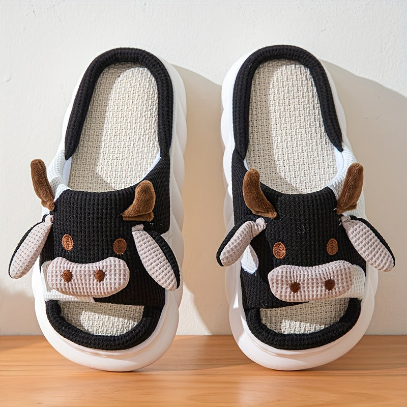 Chaussons Maison Vache Cartoon - Plateforme Semelle Souple Antidérapante Peluche Chaude Femme