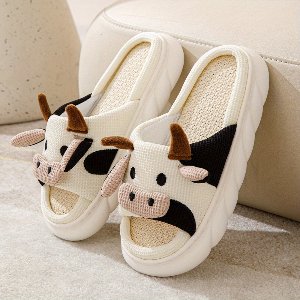 Chaussons Maison Vache Cartoon - Plateforme Semelle Souple Antidérapante Peluche Chaude Femme