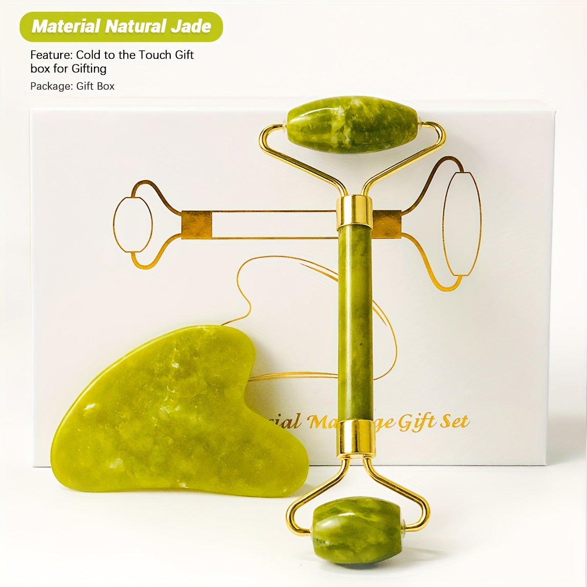 Rouleau Massage Visage Jade Rose - Roller Beauté Yeux Anti-Âge