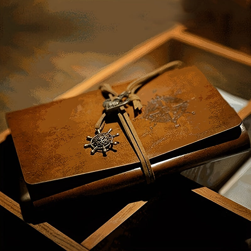 Journal Vintage Thème Pirate - Reliure Spirale Cuir Synthétique avec Boussole