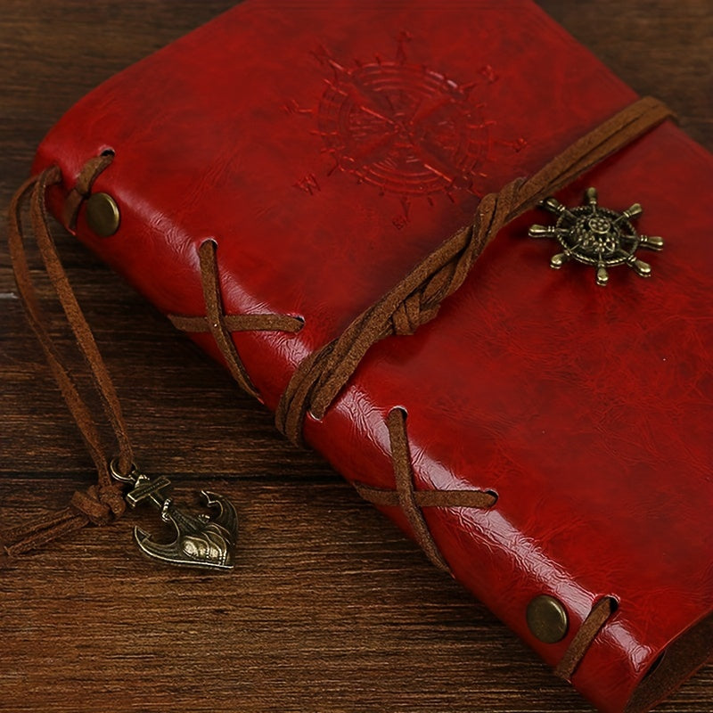Journal Vintage Thème Pirate - Reliure Spirale Cuir Synthétique avec Boussole