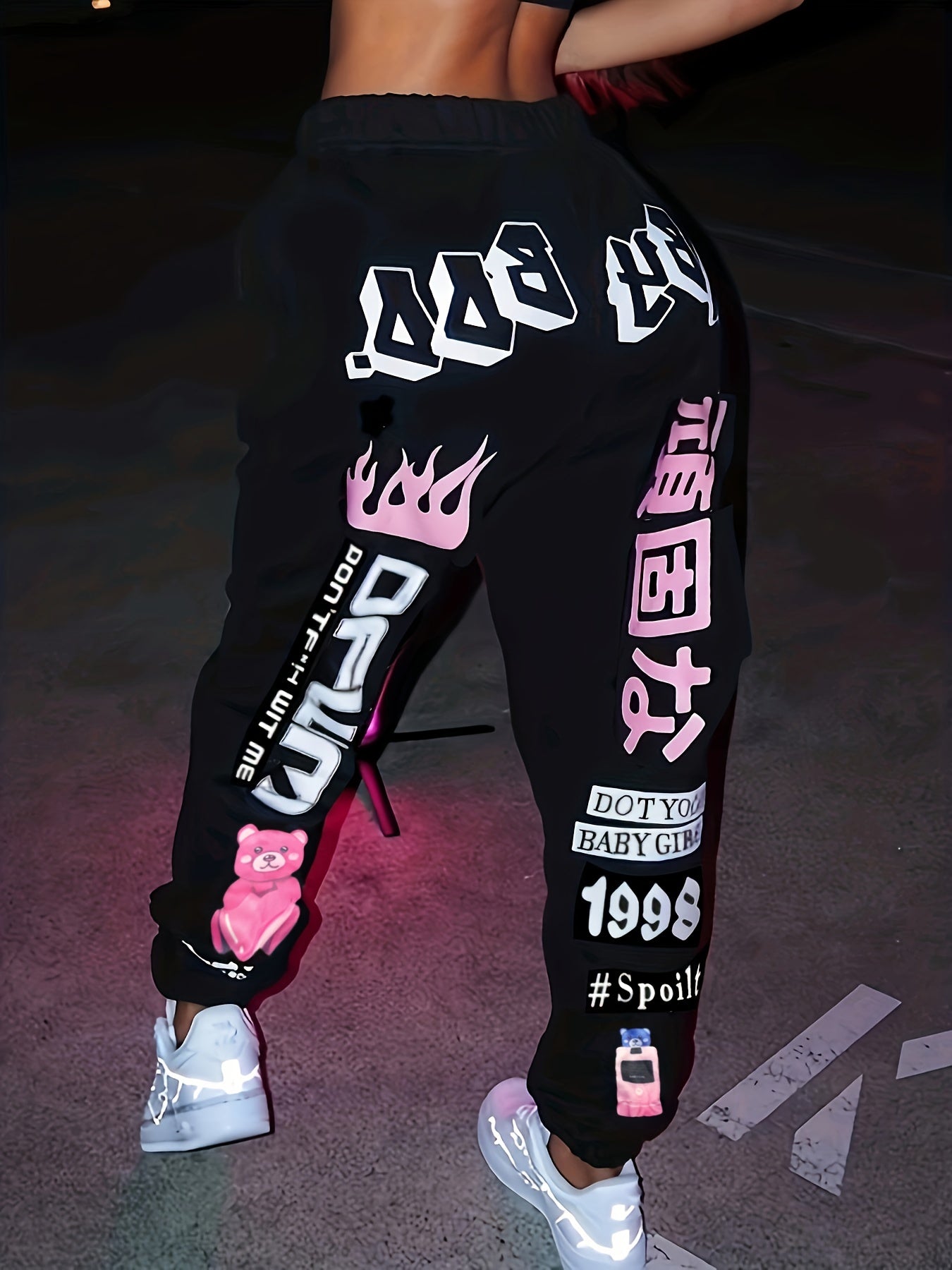 Pantalon Sport Femme Grande Taille - Jogging Imprimé Taille Élastique Oversize