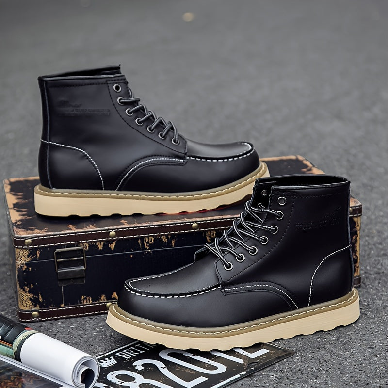 Bottes Homme Doublure Peluche - Lacets Bout Moc Toe Casual Marche Thermiques