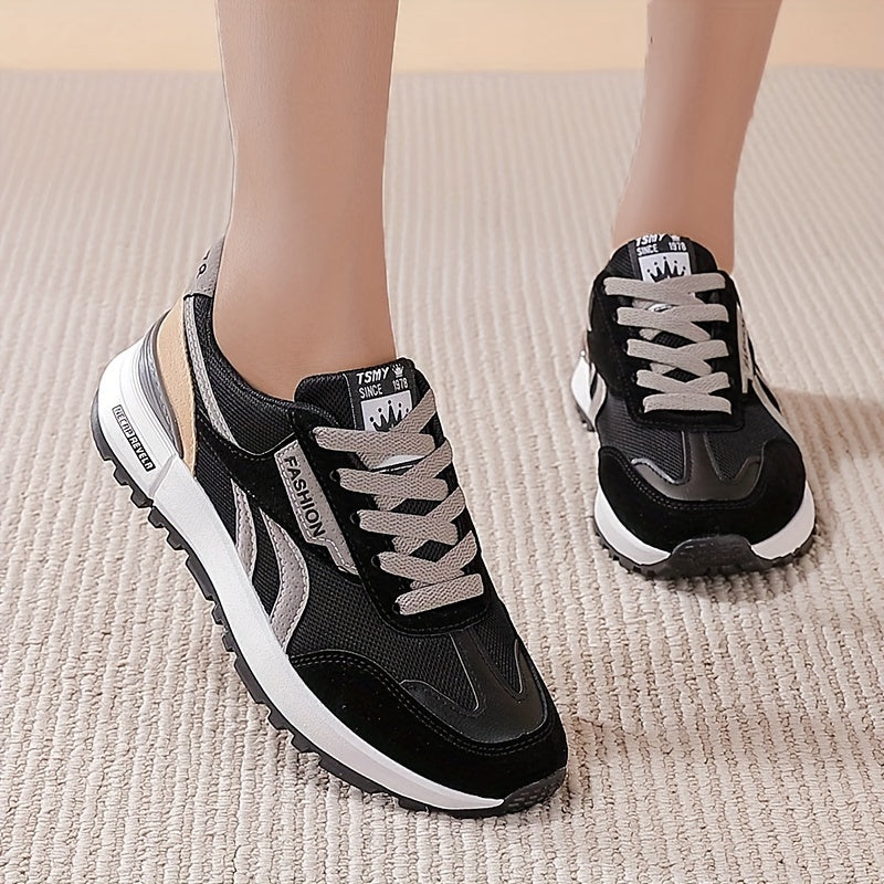 Baskets Colorblock Casual Femme - Plateforme Lacets Semelle Souple Respirantes Sportives