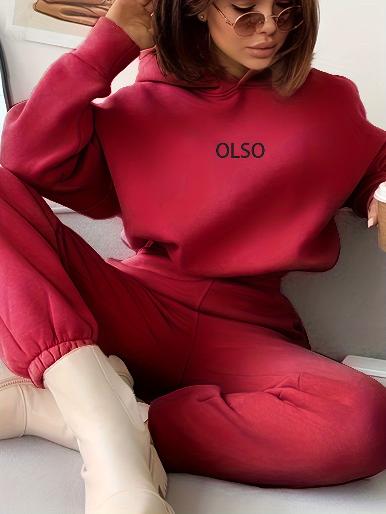 Ensemble 2 Pièces Femme - Sweat Capuche Imprimé Lettres et Pantalon Taille Élastique