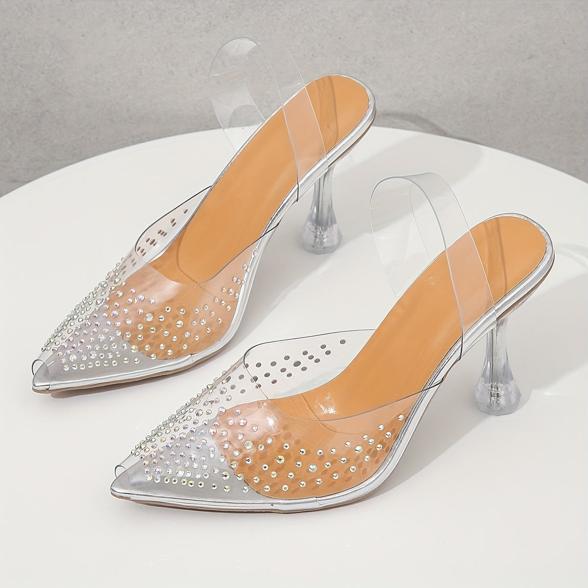 Sandales Cristal Strass Femme - Bout Pointu Talons Hauts Transparentes Sexy