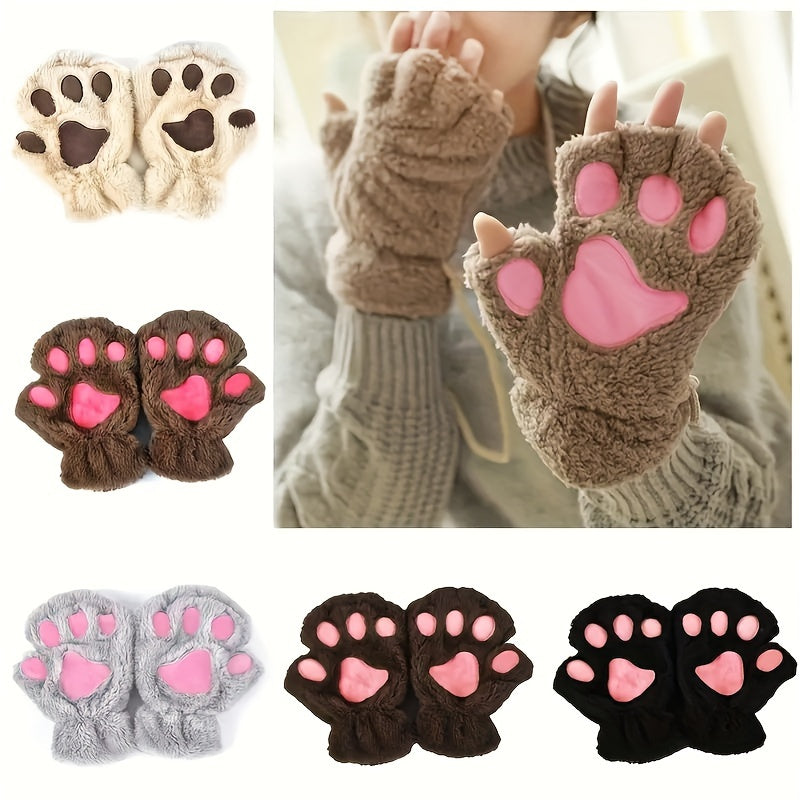 Gants Patte de Chat Kawaii Peluche - Mitaines Chaudes Hiver Femme