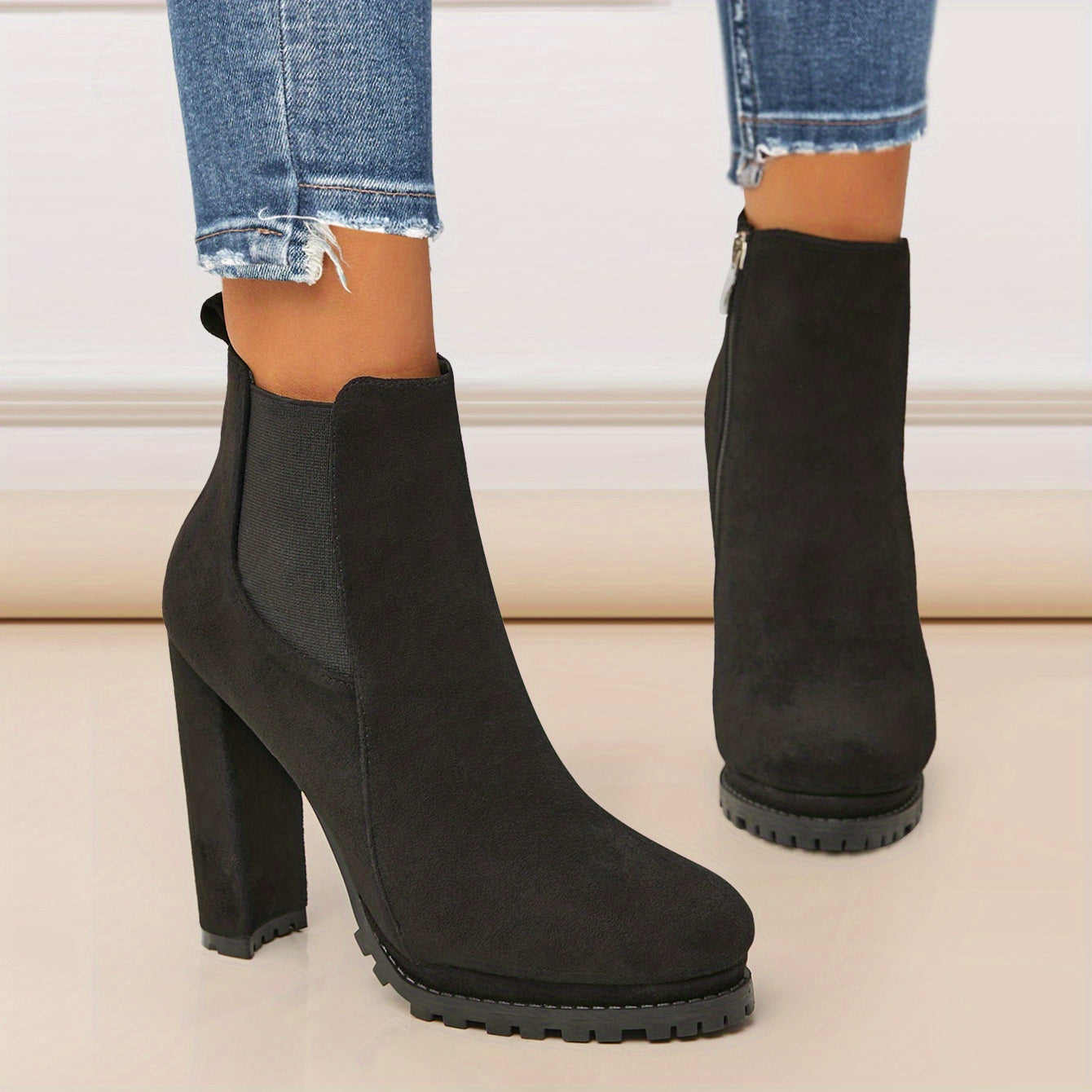 Bottines Bout Rond Fermeture Éclair - Talon Bloc Plateforme Hiver Femme