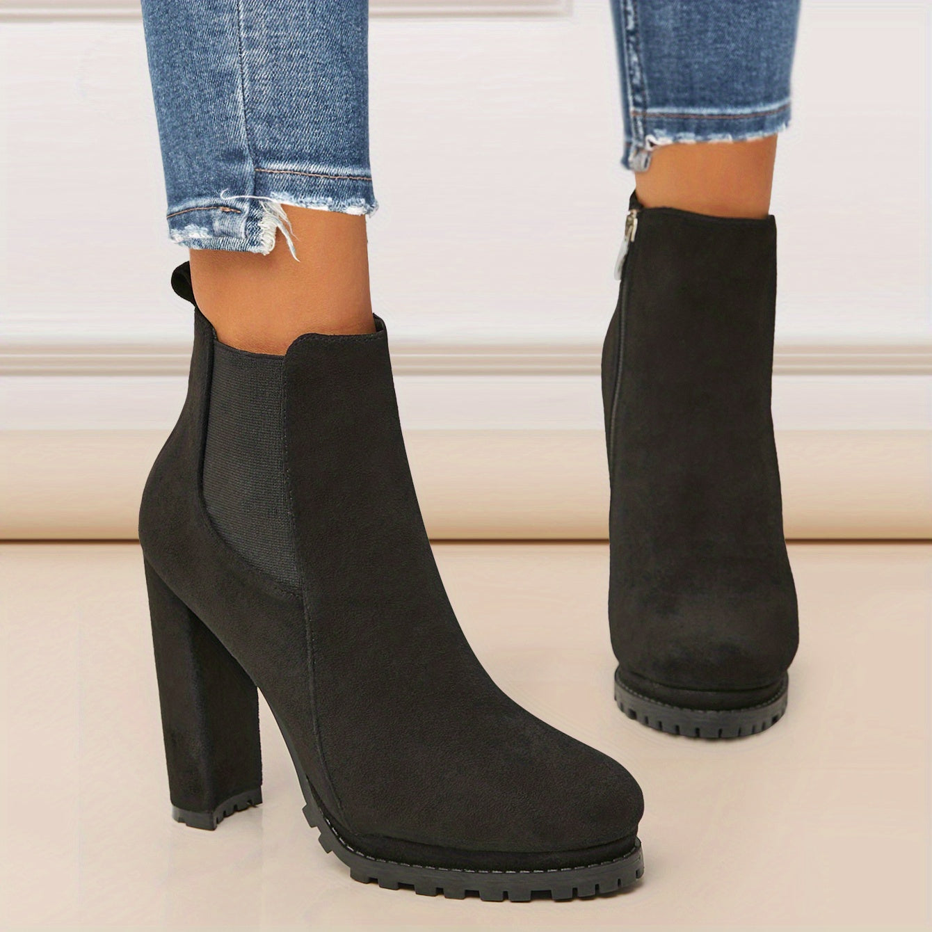 Bottines Bout Rond Fermeture Éclair - Talon Bloc Plateforme Hiver Femme