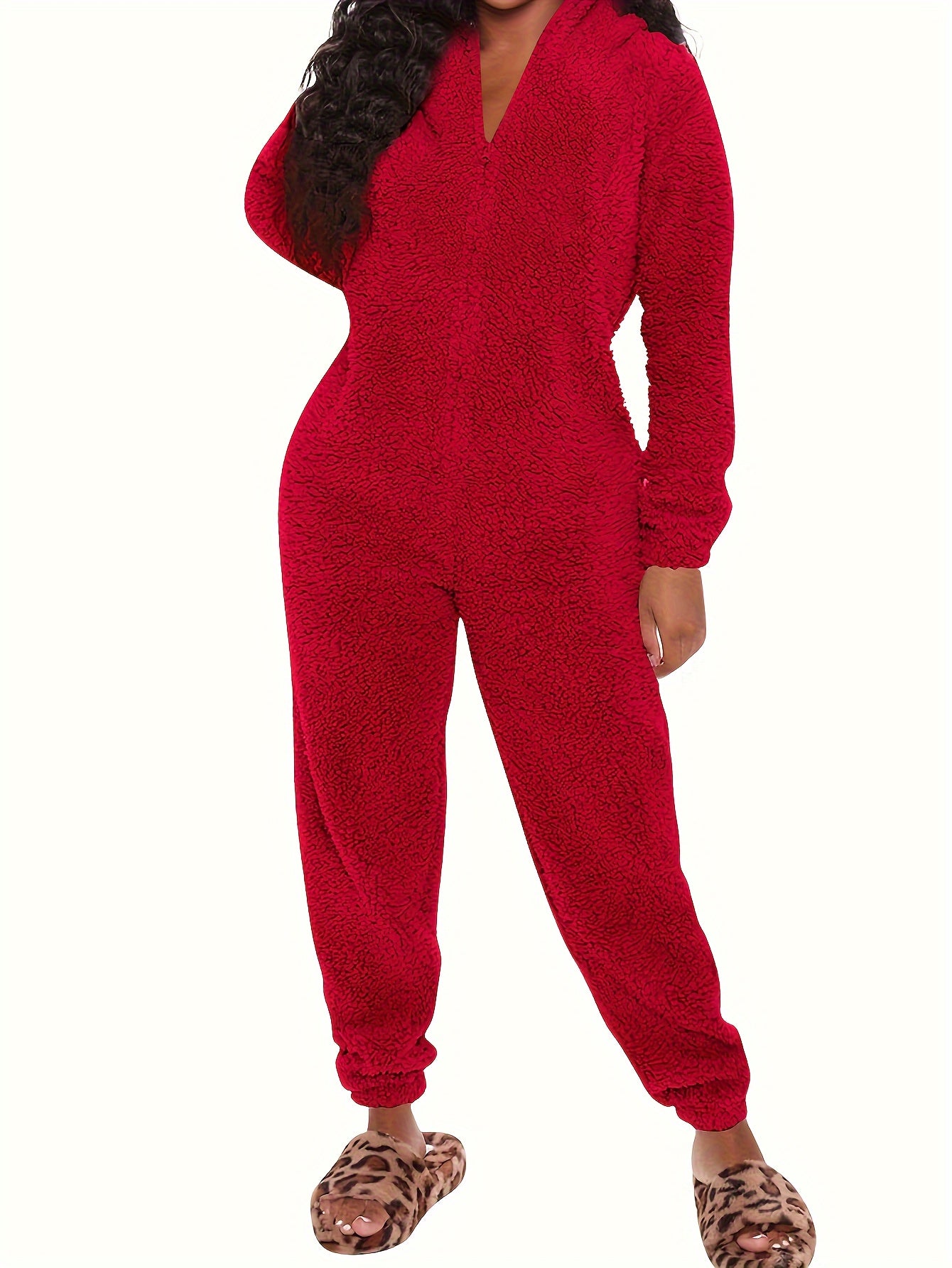 Combinaison Pyjama Peluche Capuche Femme - Fermeture Éclair Manches Longues Festival