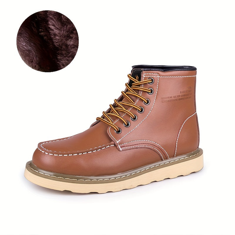 Bottes Homme Doublure Peluche - Lacets Bout Moc Toe Casual Marche Thermiques