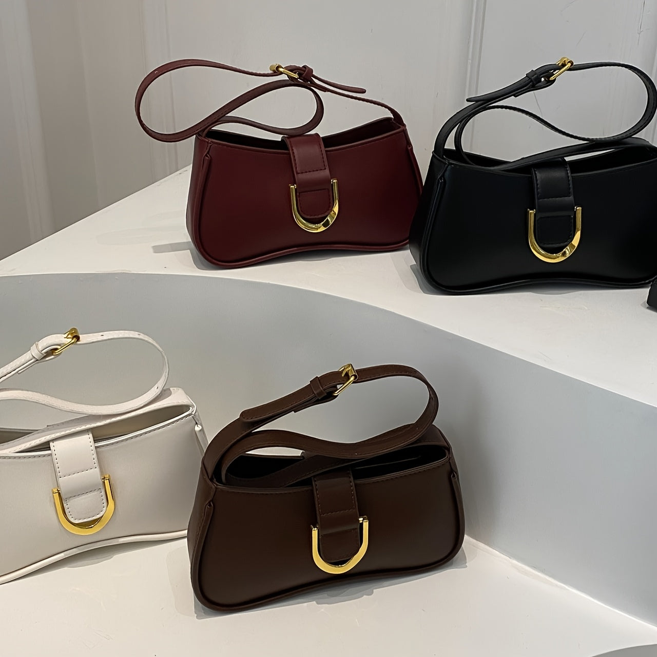 Retro Monochrome Minimalist Shoulder Bag French Style Underarm Bag