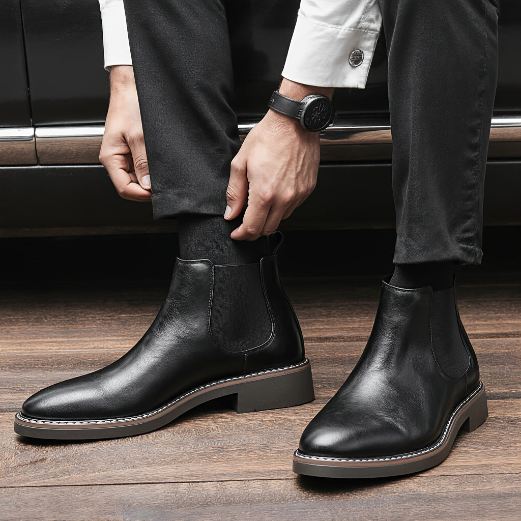 Bottes Chelsea Homme Noir Brillant - Élastique Semelle Antidérapante Bureau Casual