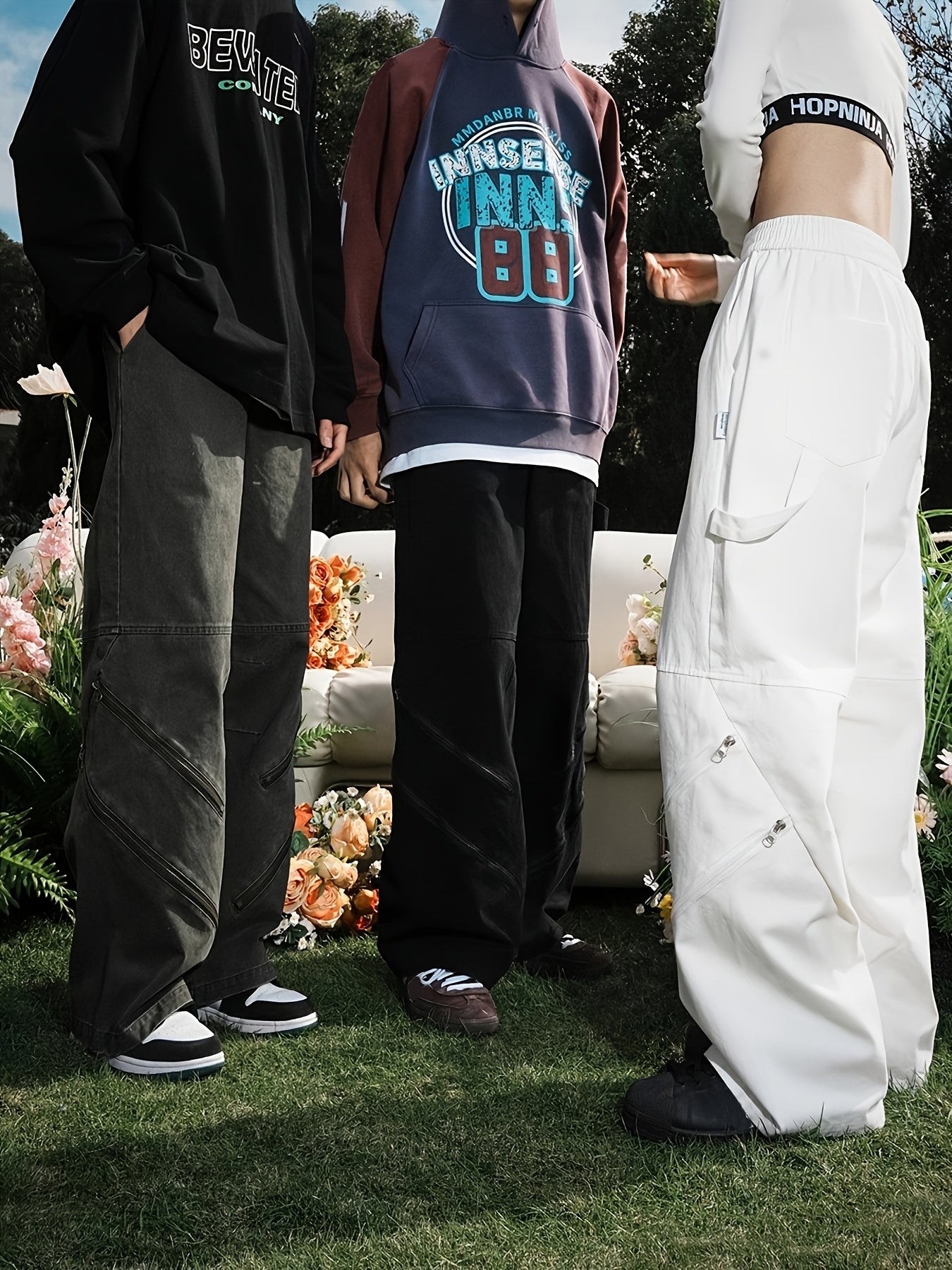 Retro Cotton Cargo Pants for Men & Women - Loose Fit Straight Leg Casual Jeans with Zipper Details, Unisex Vintage Style, Green & Black Denim, Hand Wash Only, Unisex Clothing | Utility Style Pants | Nonstretch Fabric