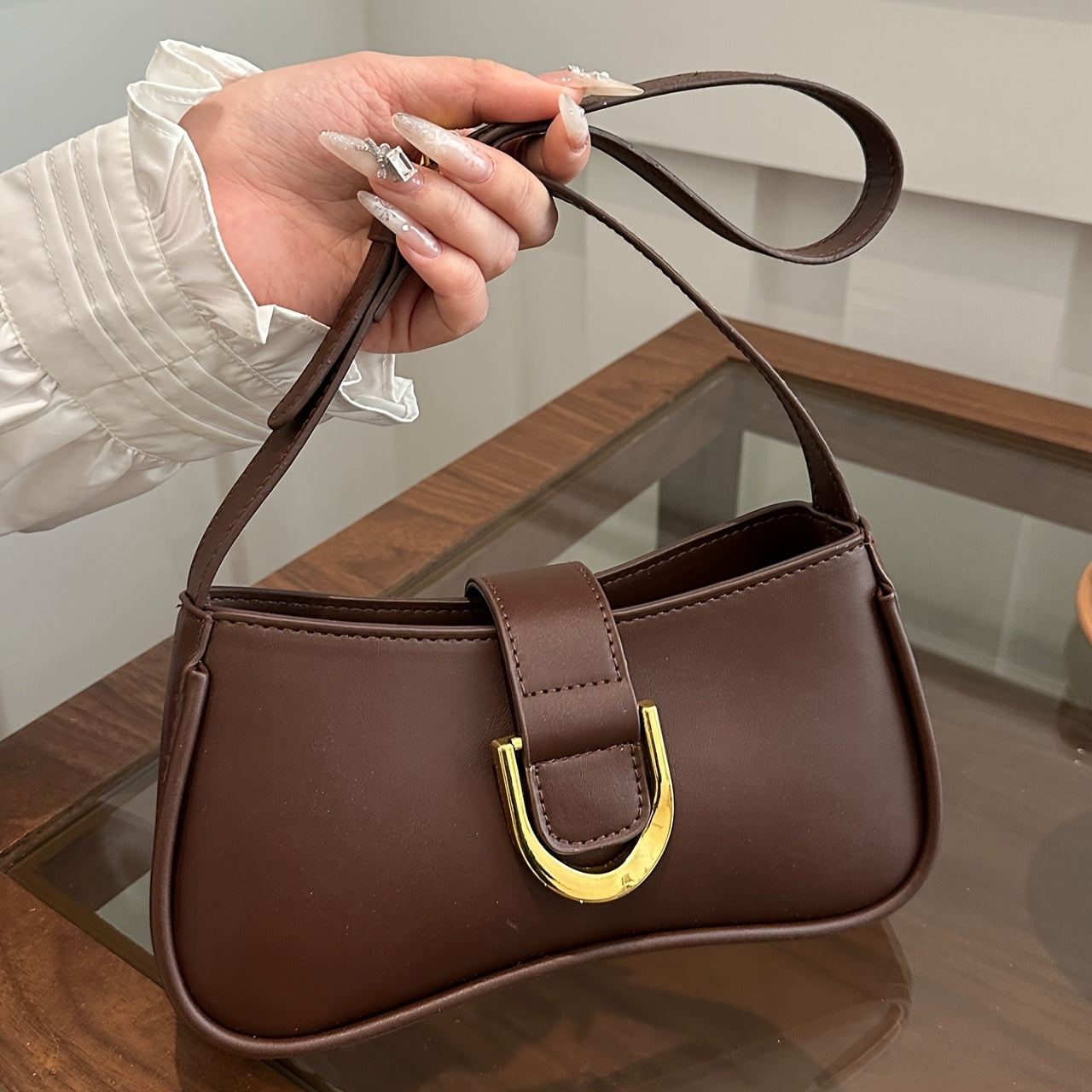 Retro Monochrome Minimalist Shoulder Bag French Style Underarm Bag