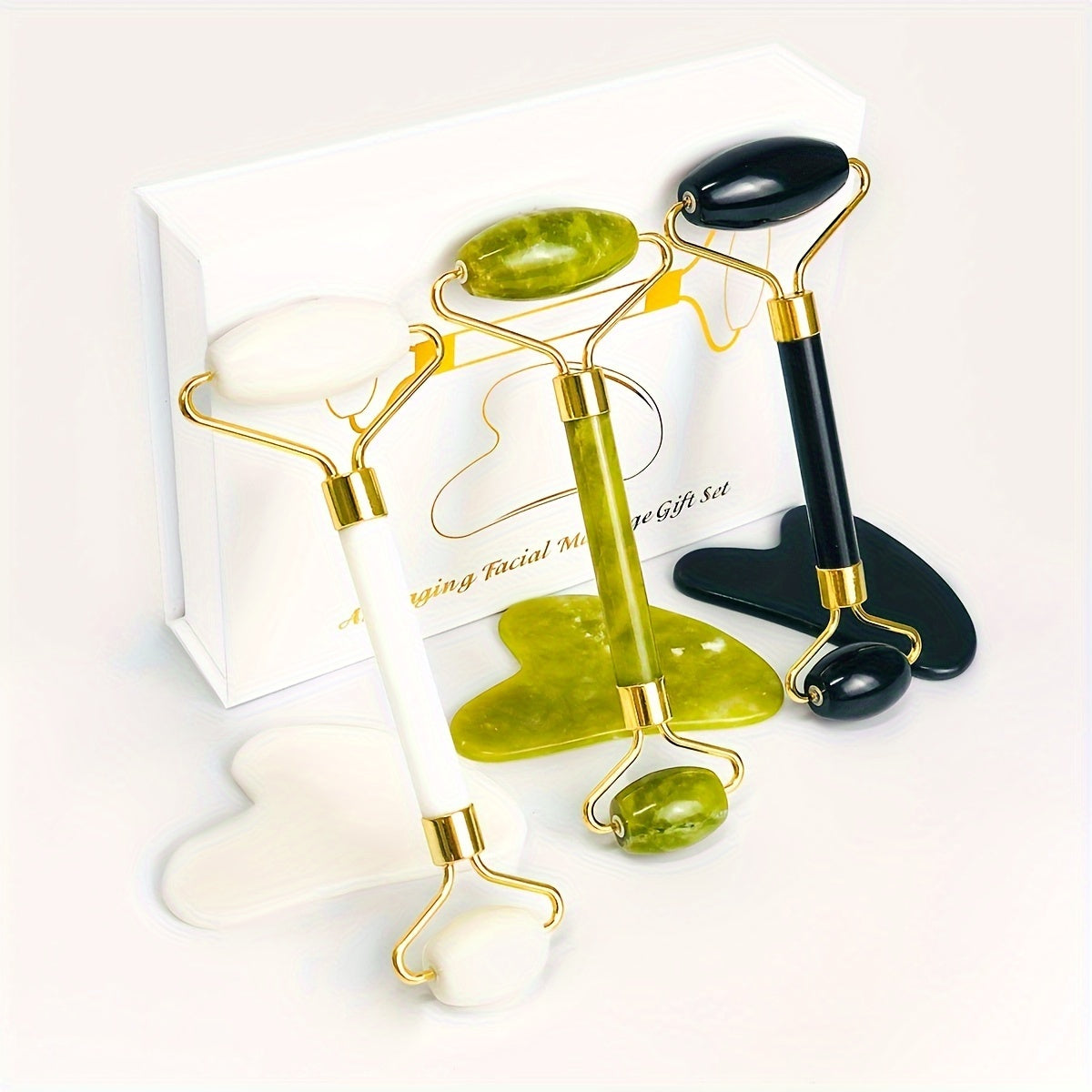 Rouleau Massage Visage Jade Rose - Roller Beauté Yeux Anti-Âge