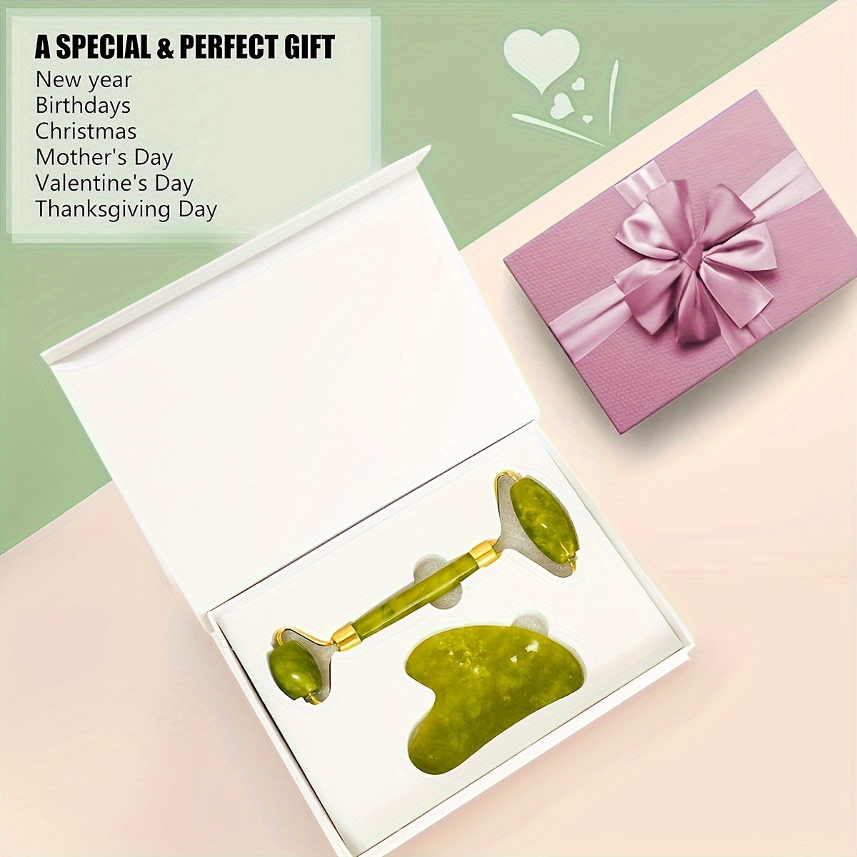 Rouleau Massage Visage Jade Rose - Roller Beauté Yeux Anti-Âge