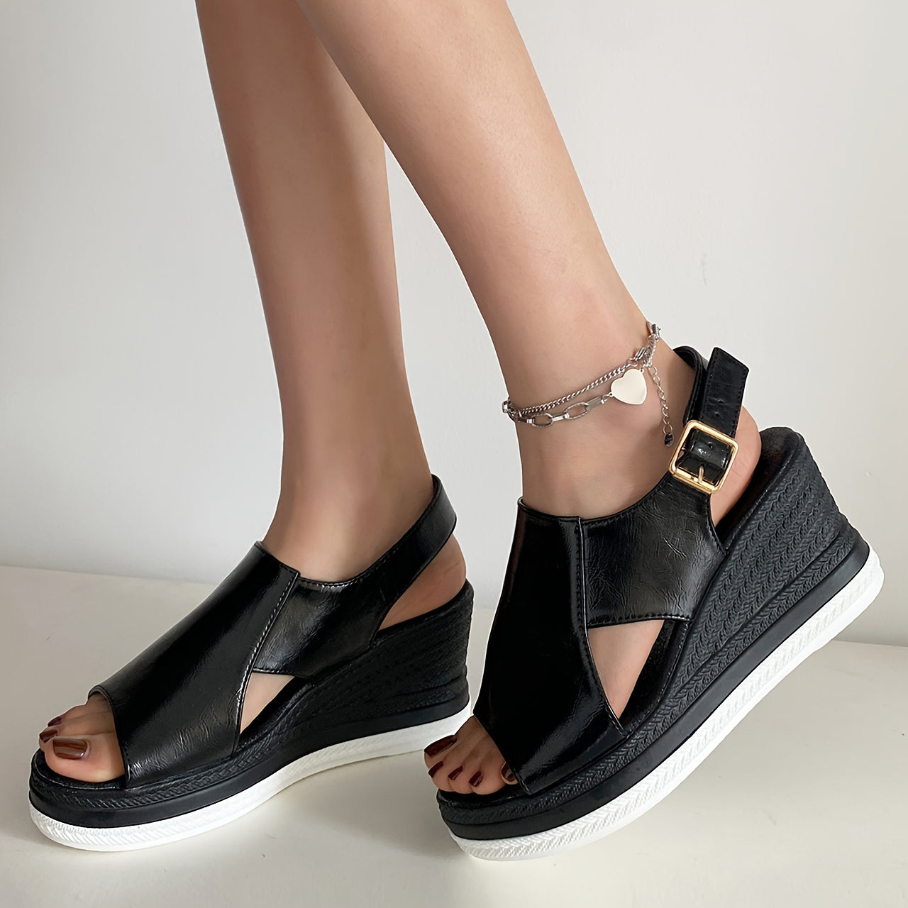 Sandales Compensées Été Femme - Semelle Épaisse Bout Ouvert Talons Hauts Plateforme