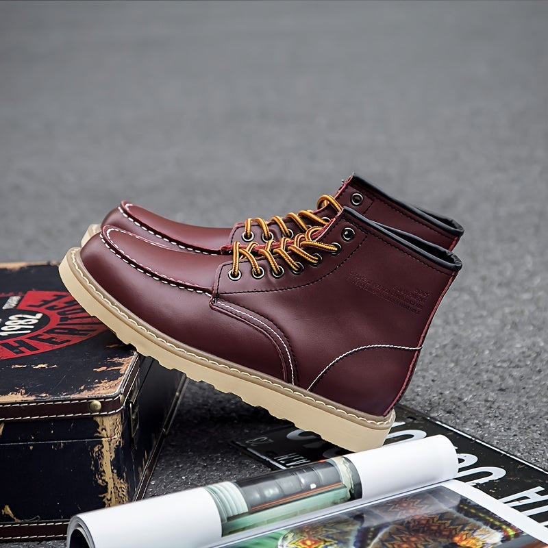 Bottes Homme Doublure Peluche - Lacets Bout Moc Toe Casual Marche Thermiques