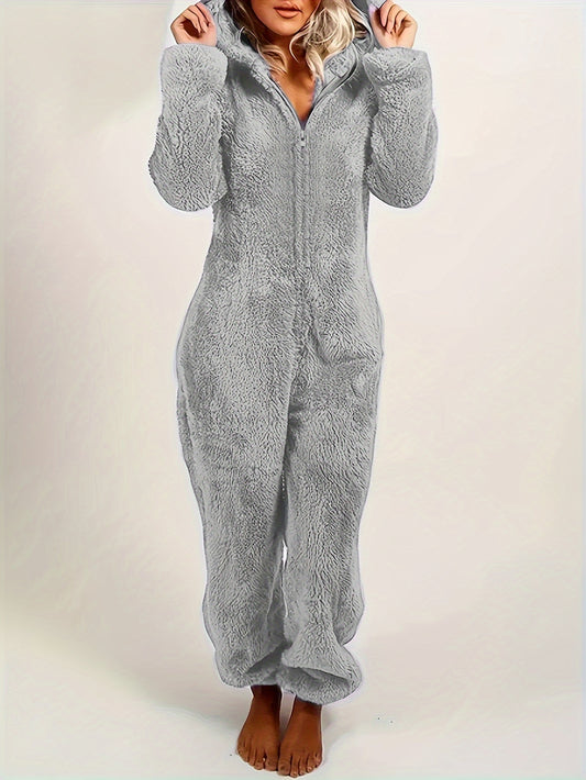 Combinaison Pyjama Peluche Capuche Femme - Fermeture Éclair Manches Longues Festival