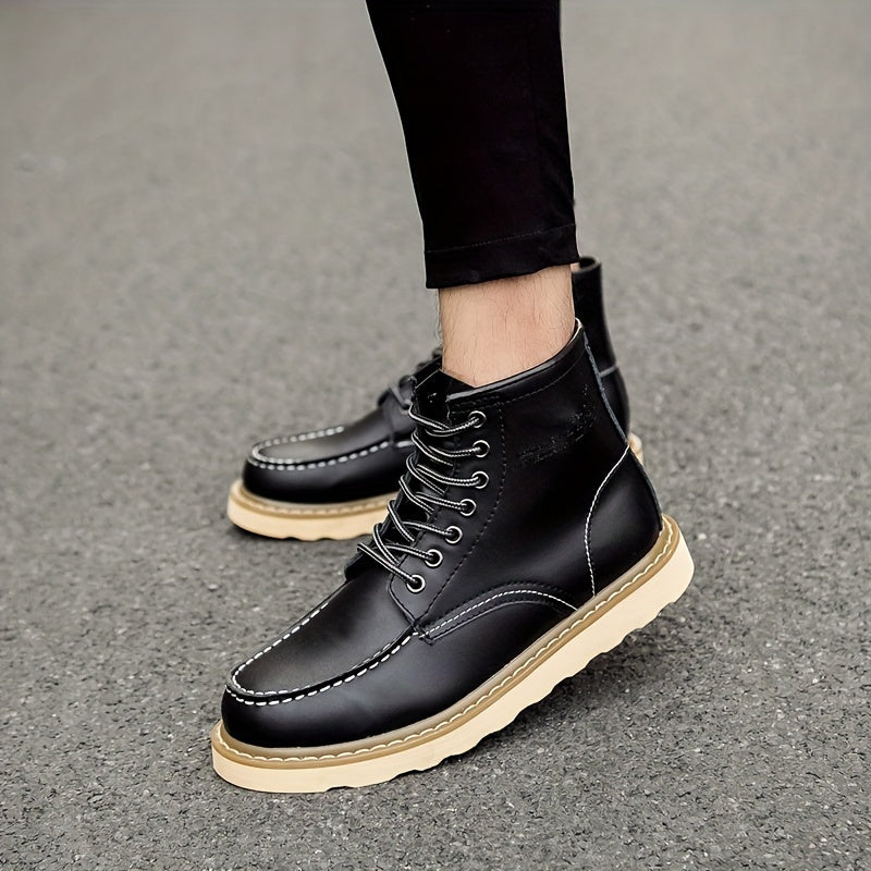 Bottes Homme Doublure Peluche - Lacets Bout Moc Toe Casual Marche Thermiques