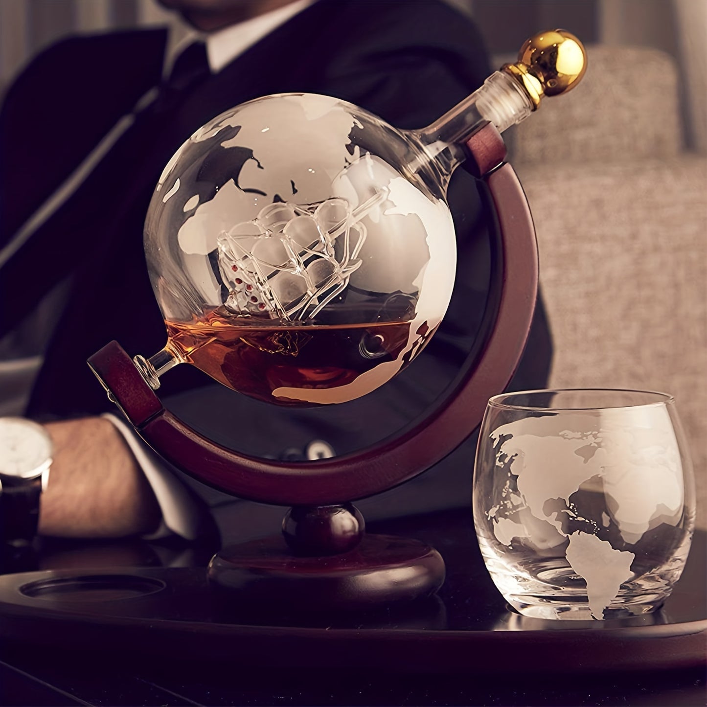 Carafe Whiskey Globe 850ml + 2 Verres - Coffret Cadeau Homme Décoration