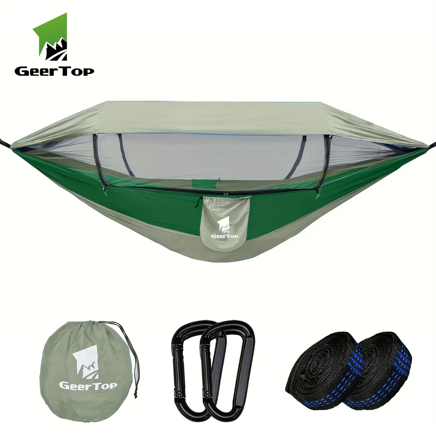 Hamac GEERTOP 3-en-1 Camping - Double Moustiquaire Abri Soleil Voyage Jardin