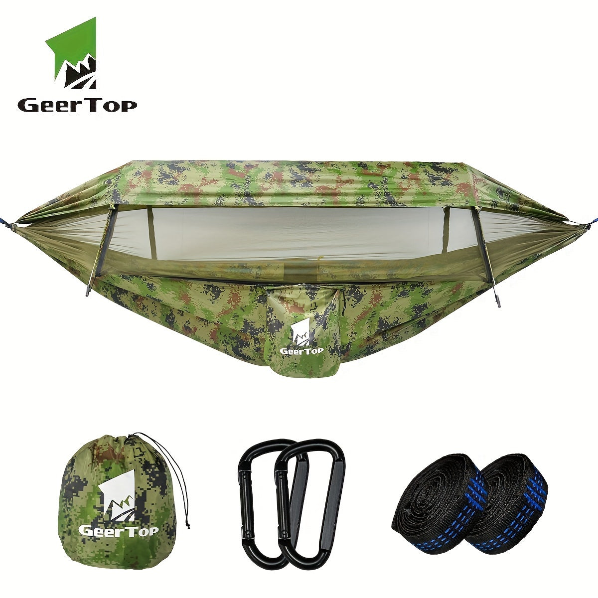 Hamac GEERTOP 3-en-1 Camping - Double Moustiquaire Abri Soleil Voyage Jardin