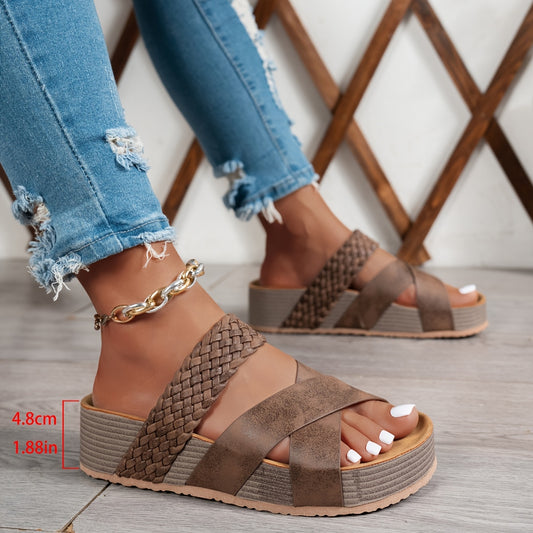 Women's Retro Bohemian Beach Sandals - Thick Platform Wedge Heel, Adjustable Straps, Synthetic Cover Upper & PU Sole - Summer Casual Travel Shoes for Women, Beach Shoes, Comfortable Wear, Open Toe Design, Durable Comfort