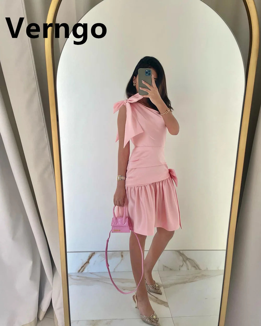Robe Soirée Satin Rose Verngo - Ligne A Élégante Personnalisable Événement