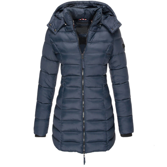 Parka Femme Hiver Capuche Coton Rembourré - Manteau Chaud Slim Bleu