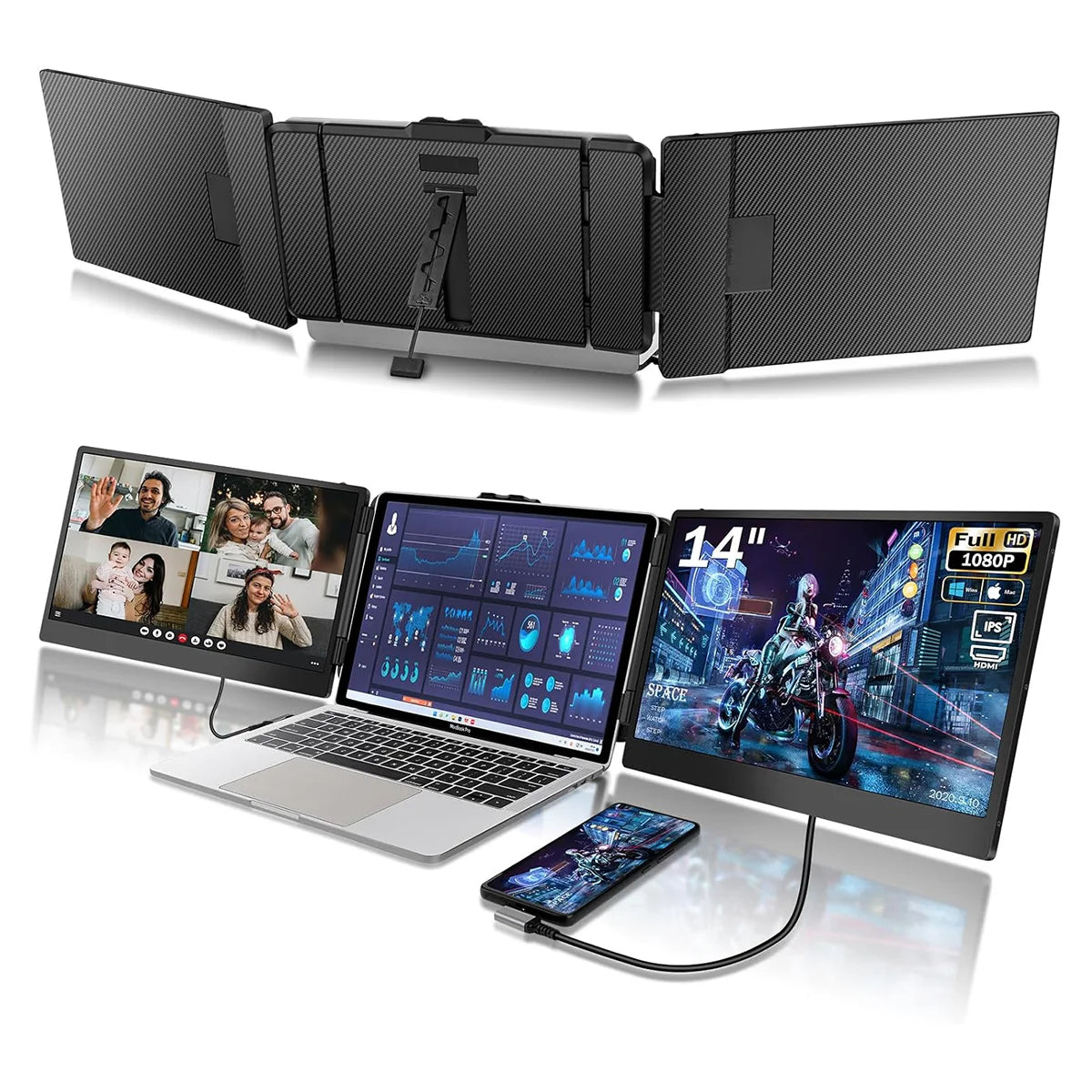 Écran Extender Dual 14" LCD - Moniteur Portable Triple 11.6-17.3" Laptop