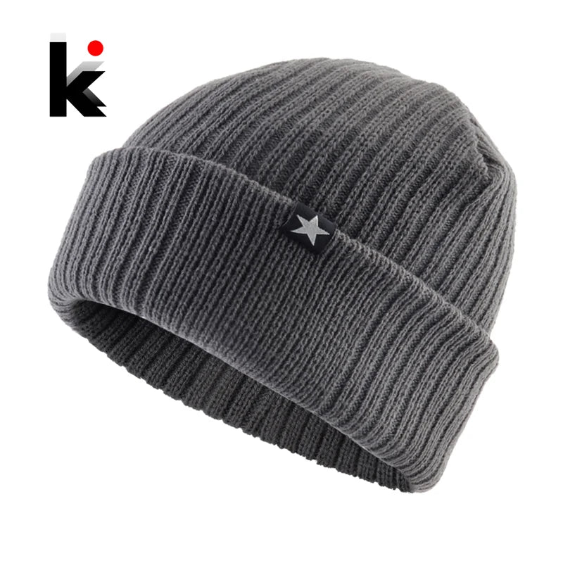 Chapeaux d'hiver pour hommes tricoté laine couleur unie Bonnet chapeau hommes chaud Skullies casquette tricot Doulbe couche épaisse Bonnet de Ski en plein air