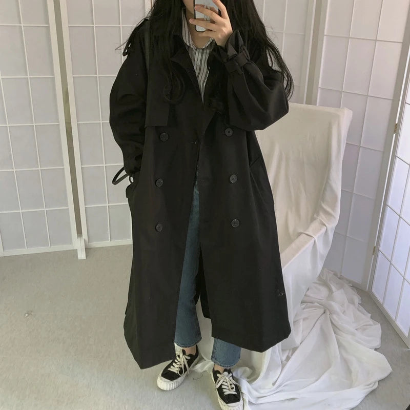 Pardessus Long Double Boutonnage Femme - Manteau Chic Coupe-Vent Automne Hiver