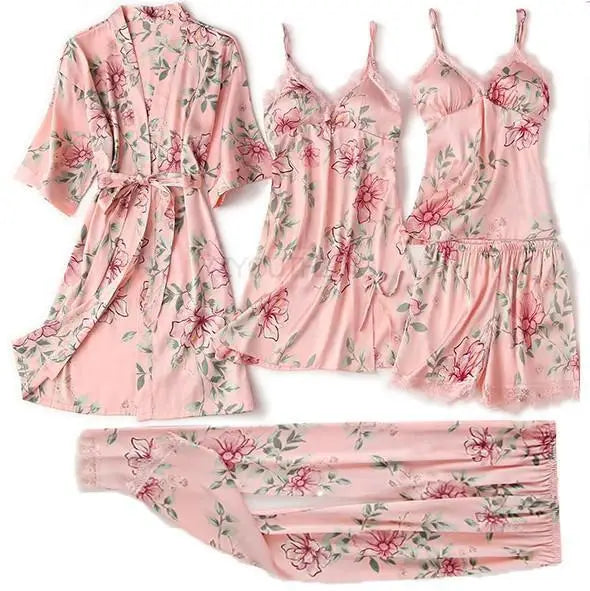 Pyjama Satin Dentelle Femme Été - Ensemble Nuit Kimono Robe Pantalon Élégant