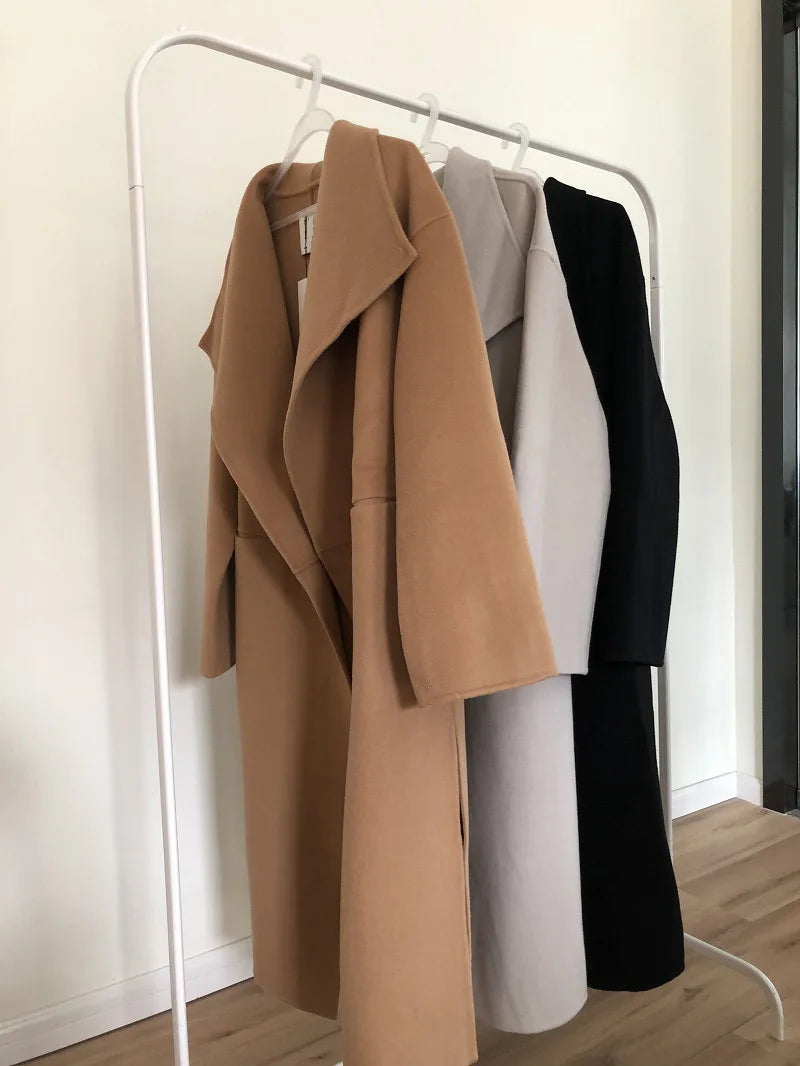 Manteau Long Laine Cachemire 90/10 Femme - Double Face Chaud Épais Hiver