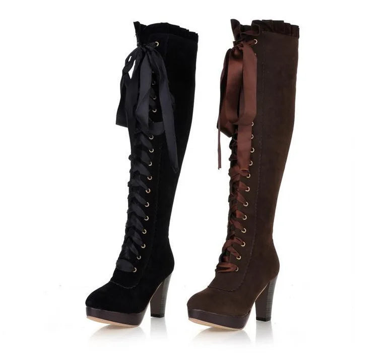 Bottes Rock Cuisse Talons Hauts - Plateforme Lacets Luxe Sexy Femme