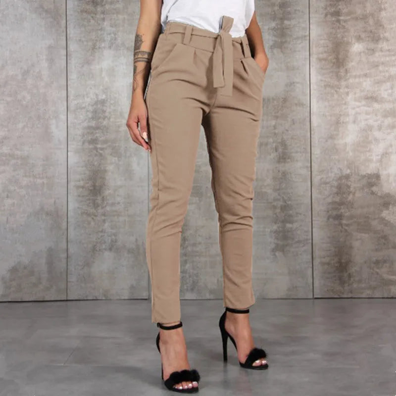 Pantalon Mousseline Femme Slim - Taille Haute Décontracté